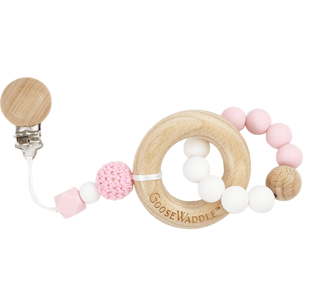 Goosewaddle Teether Wooden and Silicone Teether - Pink