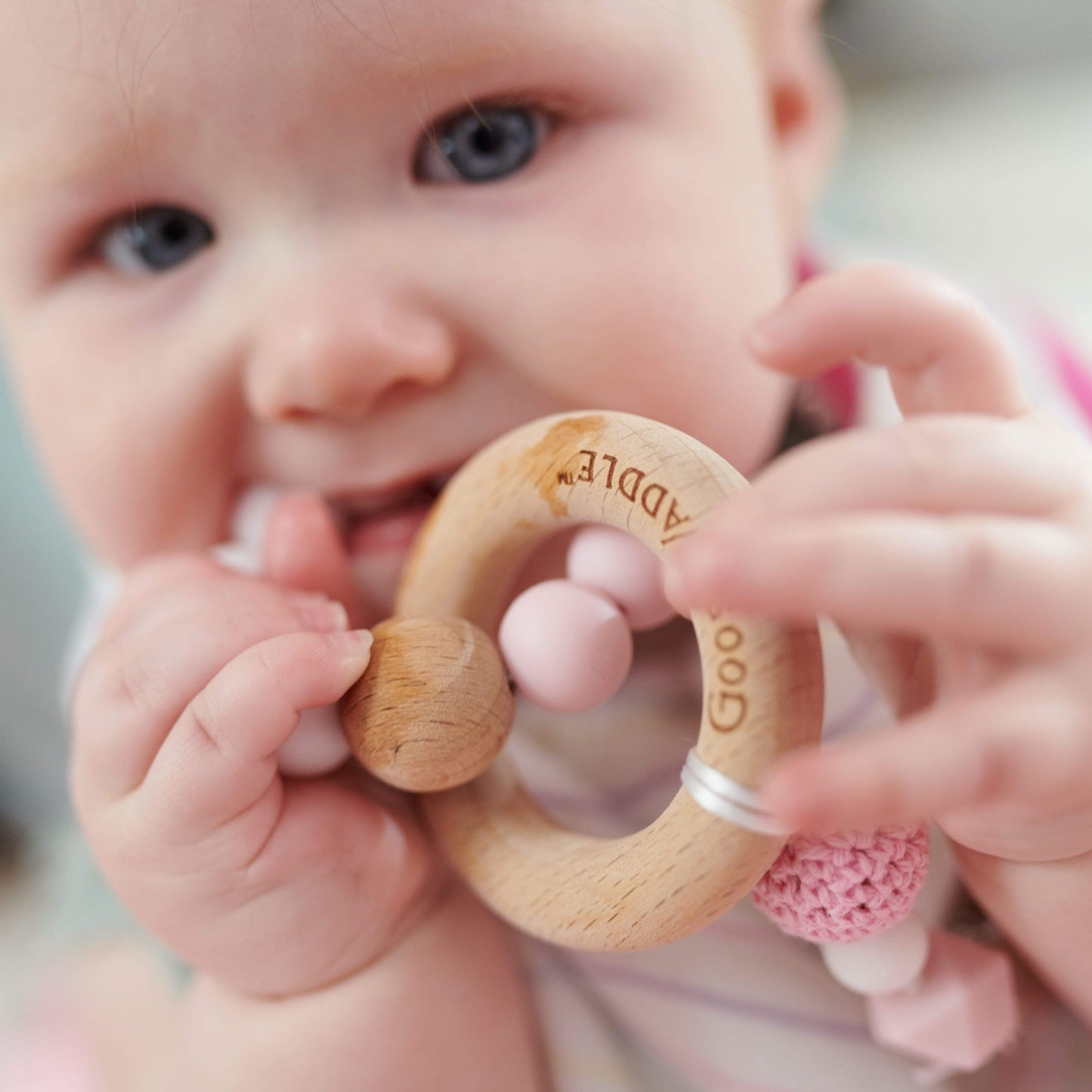 Goosewaddle Teether Wooden and Silicone Teether - Pink