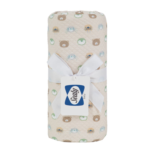 Wholesale Sealy Baby Quilted Knit Blanket - Beige Animal Faces